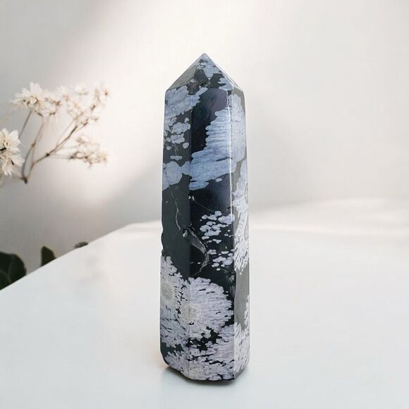 Snowflake Obsidian Crystal Tower (#12)‎ IMPERFECT - Picture 1 of 10